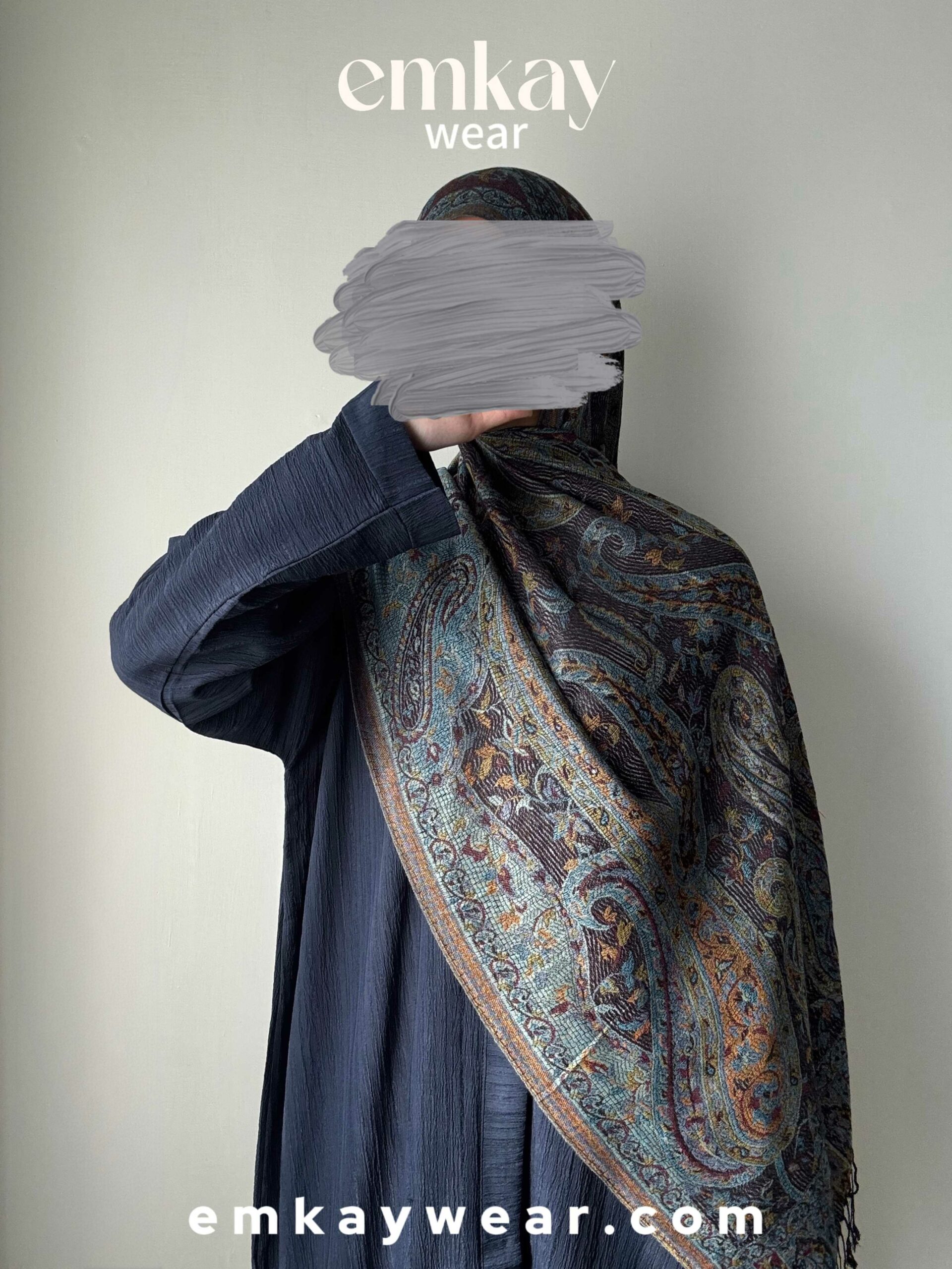 C10- Blue Abaya with Gray Blue Pashmina