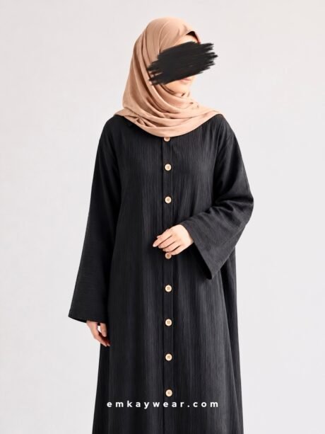 Black Crushed Abaya - Buttons
