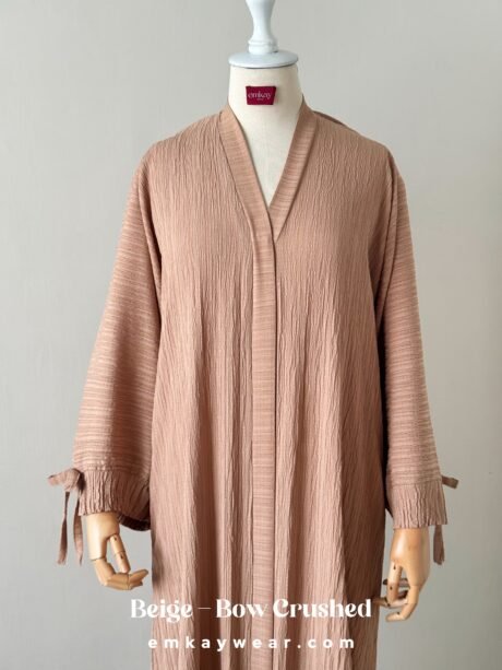 Beige - Crushed Bow Abaya