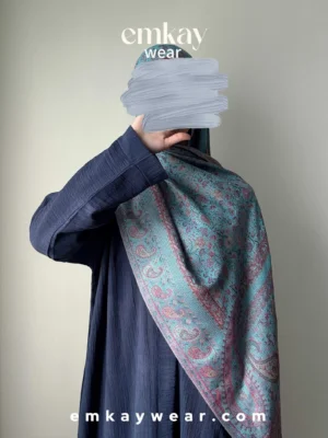 C9- Blue Abaya with Sky Blue Pashmina-PSH