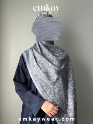 C11- Blue Abaya with Gray Pashmina-PSH