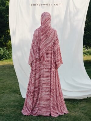 Wavy Marble Print Kimono Abaya with Hijab-WMK