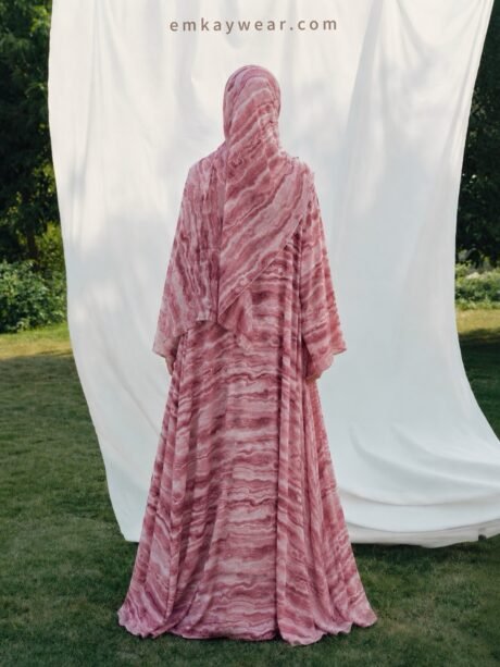 Wavy Marble Print Kimono Abaya with Hijab