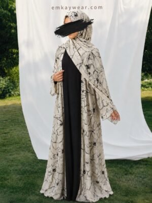 Ink Sketch Kimono Abaya with Hijab-ISK