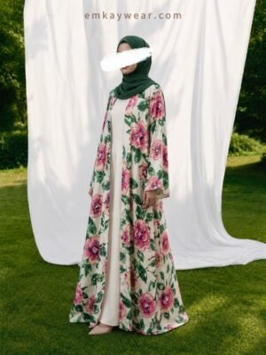 Summer Rose Linen Kimono with Pink Hijab-SRK