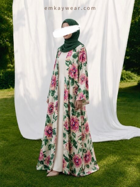 Summer Rose Linen Kimono with Pink Hijab