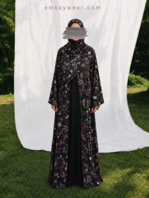 Dark Gardenia Kimono Abaya with Hijab-DGK