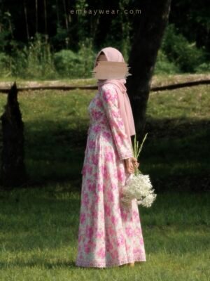 Bloom Breeze - Pink Floral Dress Frock Stiched-PFD