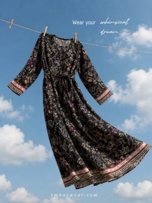 Bloom Breeze - Black Floral Dress Frock Stiched-BFD