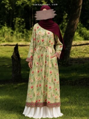 Bloom Breeze - Green Floral Dress Frock Stiched-GFD
